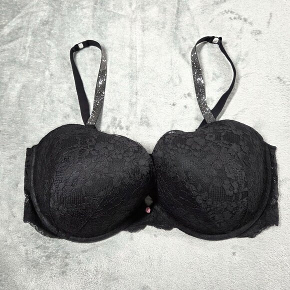 Victorias Secret Dream Angels Bra 44DD Twinkle Rhinestone Strap Lace Push Up - Picture 2 of 8